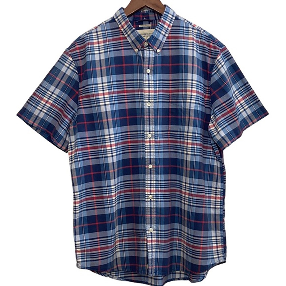 Denim  &  Supply Blue Red Cotton Plaid Short Sleeve Shirt Size XL Regular Fit